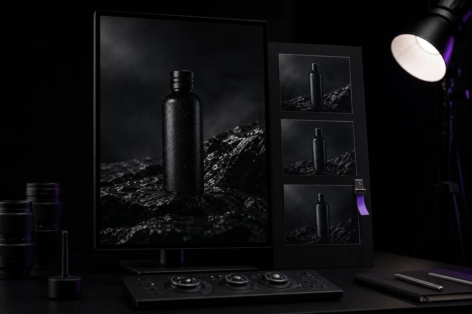 A final product film displayed beside an organized set of review versions